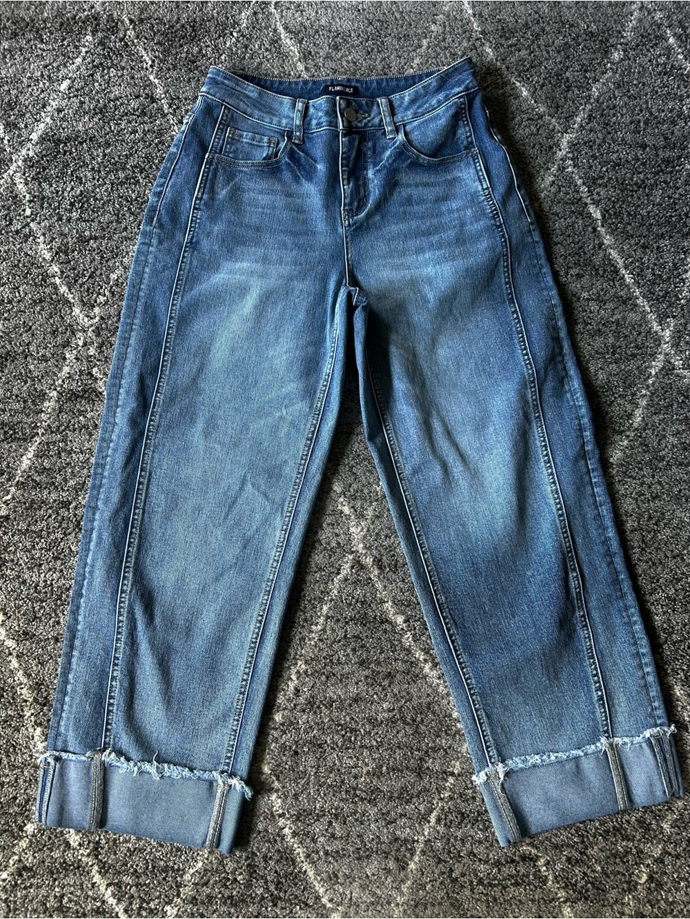 Flamingals High-Rise Wide-Leg Women's Jeans Cropped Rolled Cuff Retro Chic